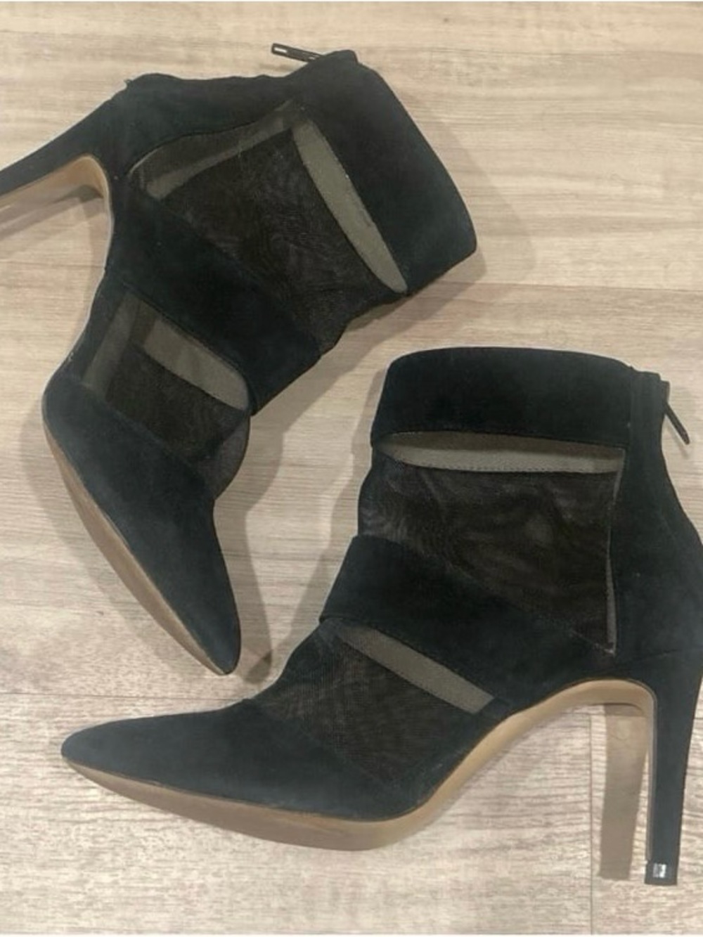 Vintage Zara Rare Black Suede & Mesh Stiletto Ankle Booties Size 37 EUC
